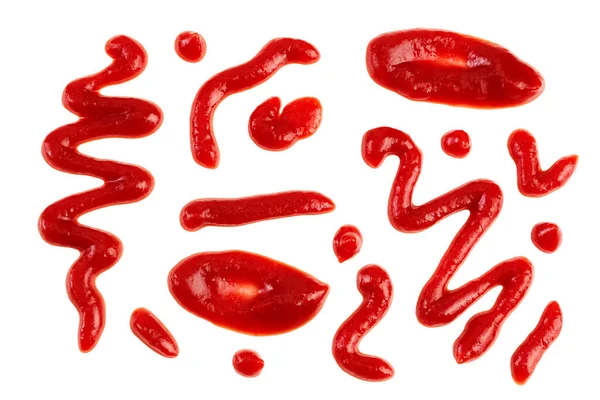 Molho Tomate Vermelho Ketchup Isolado Fundo Branco Vista Superior Deitado — Fotografia de Stock