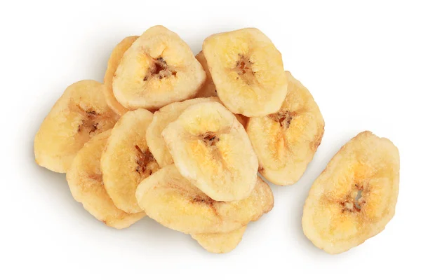 Сушеные Банановые Чипы Изолированы Белом Фоне Полной Глубиной Резкости Вид — стоковое фото