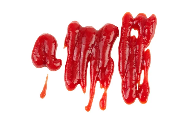 Červená Rajčatová Omáčka Nebo Kečup Izolované Bílém Pozadí Horní Pohled — Stock fotografie