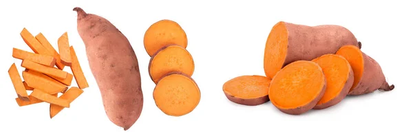 Süßkartoffel Isoliert Auf Weißem Hintergrund Nahaufnahme Ansicht Von Oben Flache — Stockfoto