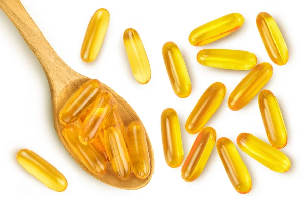 Fish Oil Capsules Isolated White Background Full Depth Field Top — 图库照片