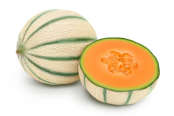 Cantaloupe Meloen Geïsoleerd Witte Achtergrond Met Volledige Scherptediepte — Stockfoto