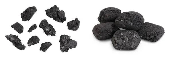 Partículas Carvão Vegetal Isoladas Sobre Fundo Branco Com Profundidade Total — Fotografia de Stock