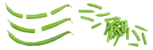 白い背景に隔離された緑の豆 トップビュー — ストック写真