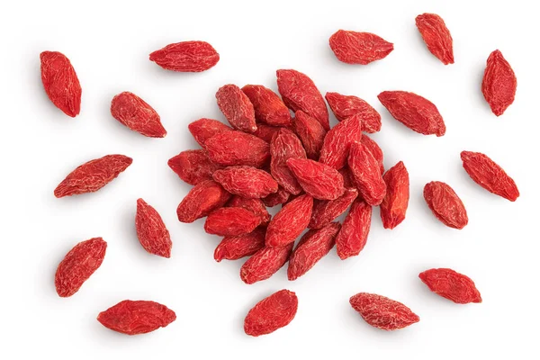 Dried Goji Berries Isolated White Background Top View Flat Lay — Stock Photo, Image