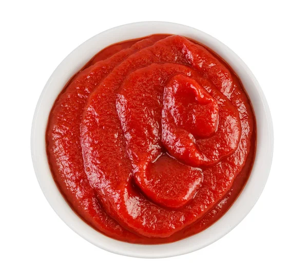 Rote Tomatensauce Oder Ketchup Keramikschale Isoliert Auf Weißem Hintergrund Ansicht — Stockfoto