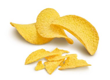 Potato chips isolated on white background with  full depth of field