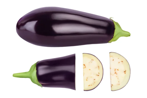 Beyaz Arka Planda Izole Edilmiş Patlıcan Patlıcan Dilimleri Üst Manzara — Stok fotoğraf