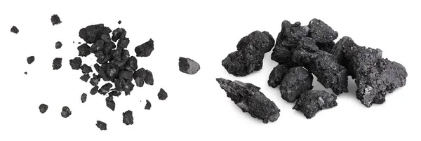 Partículas Carbón Aisladas Sobre Fondo Blanco Con Plena Profundidad Campo —  Fotos de Stock