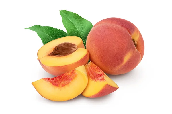 Ripe Peach Fruit Slices Isolated White Background Full Depth Field — Stock Photo, Image