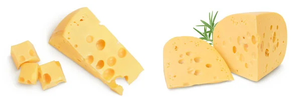 Stück Käse Isoliert Auf Weißem Hintergrund Ansicht Von Oben Flache — Stockfoto