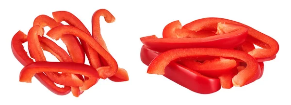 Slices Red Sweet Bell Pepper Isolated White Background Top View — Stock Photo, Image