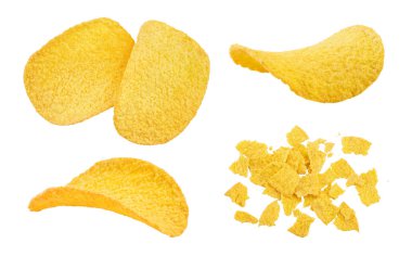 Potato chips isolated on white background with full depth of field..