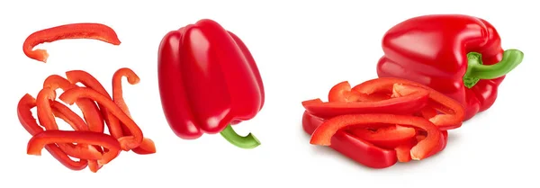 Red Sweet Bell Pepper Slices Isolated White Background Top View — 스톡 사진