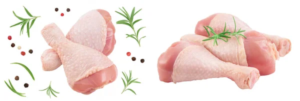 Rohe Hühnerkeulen Oder Schlagstöcke Isoliert Auf Weißem Hintergrund Mit Voller — Stockfoto