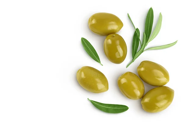 Green Olives Leaves Isolated White Background Full Depth Field Top — Φωτογραφία Αρχείου