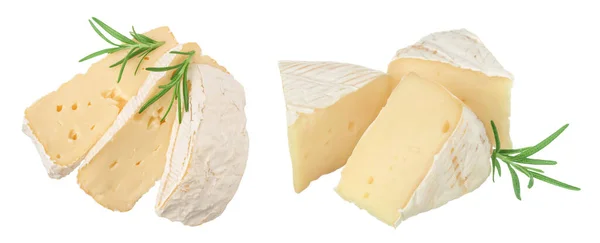 Camembert Kaas Met Rozemarijn Geïsoleerd Witte Achtergrond Met Volle Velddiepte — Stockfoto