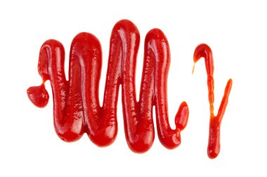 Kırmızı domates sosu ya da beyaz arka planda izole edilmiş ketçap. Üst Manzara. Düz yatıyordu.