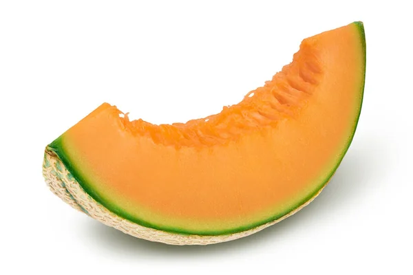 Kantaloupe Melon Bit Isolerad Vit Bakgrund Med Full Skärpedjup — Stockfoto
