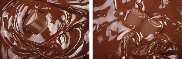 Melted Chocolate Pieces Chocolate Bar Background Closeup — Stock Photo, Image