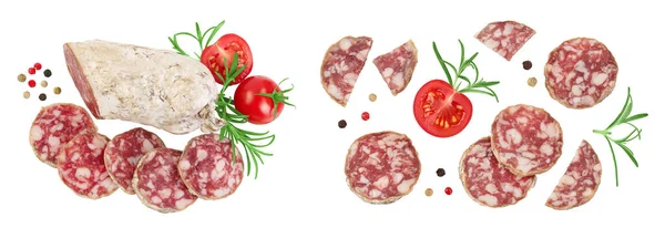 Cured Salami Sausage Isolated White Background Italian Cuisine Full Depth – stockfoto