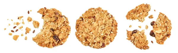 Granola Cookie Isolerad Vit Bakgrund Med Fullt Skärpedjup Högst Upp — Stockfoto