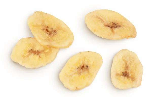 Batatas Fritas Banana Secas Isoladas Fundo Branco Com Profundidade Total — Fotografia de Stock