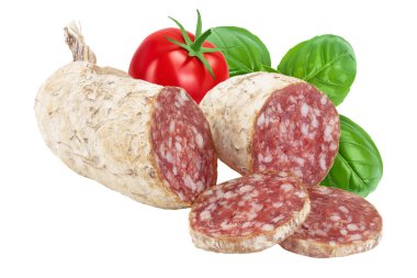 Cured salami sausage isolated on white background. Italian cuisine with full depth of field.