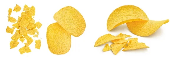 Potato Chips Isolated White Background Full Depth Field Top View — Stock fotografie