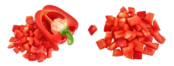 Diced Red Sweet Bell Pepper Isolated White Background Top View — 스톡 사진