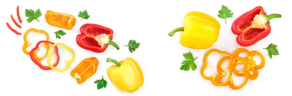 Red Yellow Orange Sweet Bell Pepper Isolated White Background Top — Stock Photo, Image