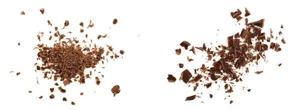 在白色背景上隔离的碎巧克力 顶部视图 — 图库照片