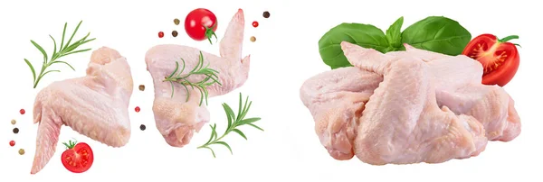 Raw Kyckling Vingar Isolerade Vit Bakgrund Med Full Skärpedjup Högst — Stockfoto