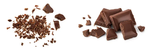 Chocolate Rallado Aislado Sobre Fondo Blanco Vista Superior — Foto de Stock