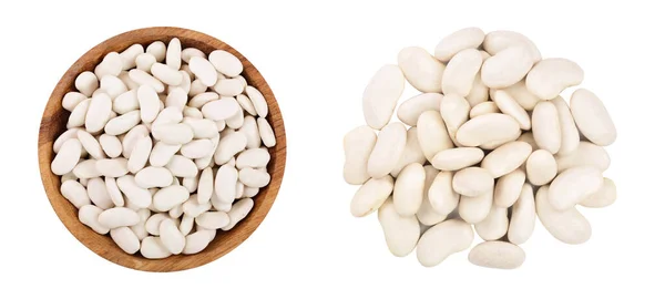 White Kidney Bean Wooden Bowl Isolated White Background Top View — Stock Photo, Image