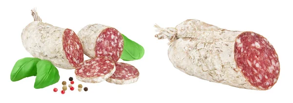 Cured Salami Sausage Isolated White Background Italian Cuisine Full Depth — Φωτογραφία Αρχείου