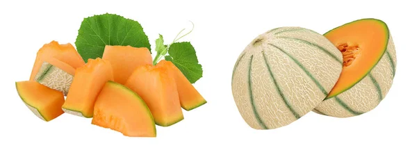 Cantaloupe Melon Pieces Isolated White Background Full Depth Field — Stockfoto
