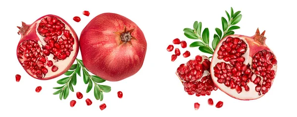 Pomegranate Isolated White Background Full Depth Field Top View Flat — Stock Photo, Image