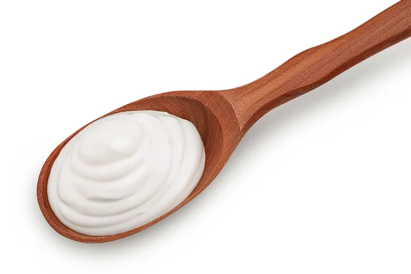 stock image sour cream or yogurt in ceramic bowl isolated on white background with full depth of field. Top view. Flat lay.