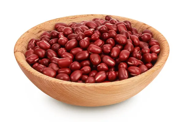 Red Adzuki Beans Wooden Bowl Isolated White Background — Stock Photo, Image