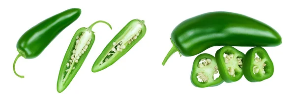 Jalapeno Paprika Geïsoleerd Witte Achtergrond Groene Chili Peper Bovenaanzicht Vlakke — Stockfoto