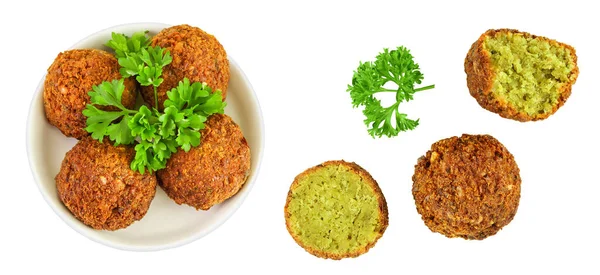Falafel Plate Isolated White Background Top View Flat Lay — Stock Photo, Image