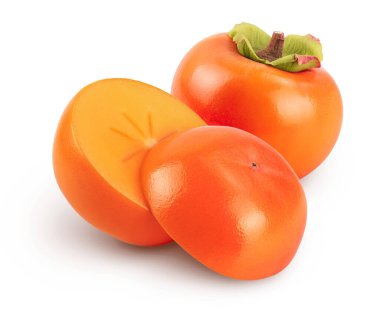 Persimmon fruit sliced isolated on white background with full depth of field.