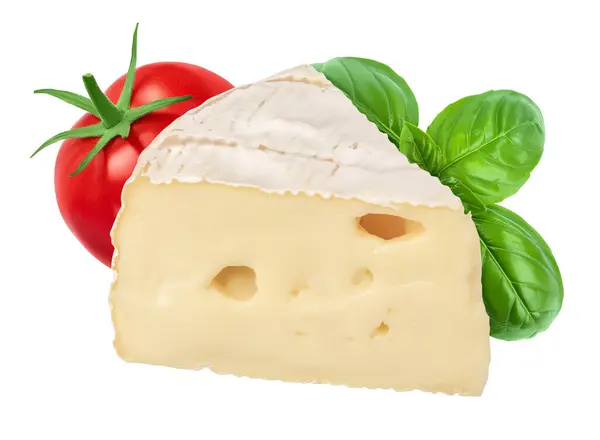 在白色背景上分离的带有切割路径和全场深度的Camembert奶酪 — 图库照片