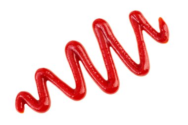 Kırmızı domates sosu ya da beyaz arka planda izole edilmiş ketçap. Üst Manzara. Düz yatıyordu.