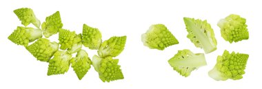 Romanesco brokoli lahanası ya da beyaz arka planda izole edilmiş Roma karnabaharı. Üst Manzara. Düz yatıyordu.