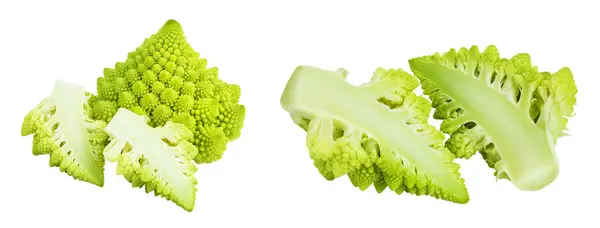 罗曼式西兰花卷心菜或罗马花椰菜 在白色背景上分离 全场深度 — 图库照片