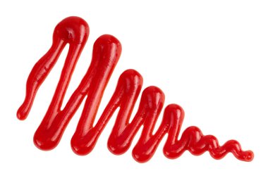 Kırmızı domates sosu ya da beyaz arka planda izole edilmiş ketçap. Üst Manzara. Düz yatıyordu.