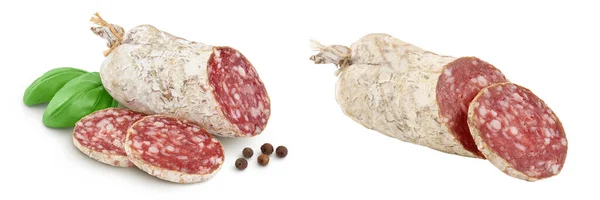 Cured Salami Sausage Isolated White Background Italian Cuisine Full Depth — Stockfoto