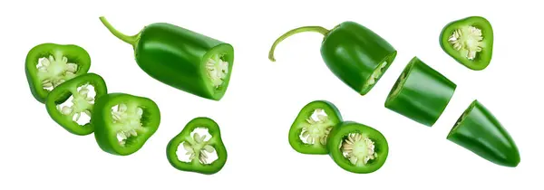 Paprika Jalapeno Izolované Bílém Pozadí Zelený Chilli Pepř Horní Pohled — Stock fotografie